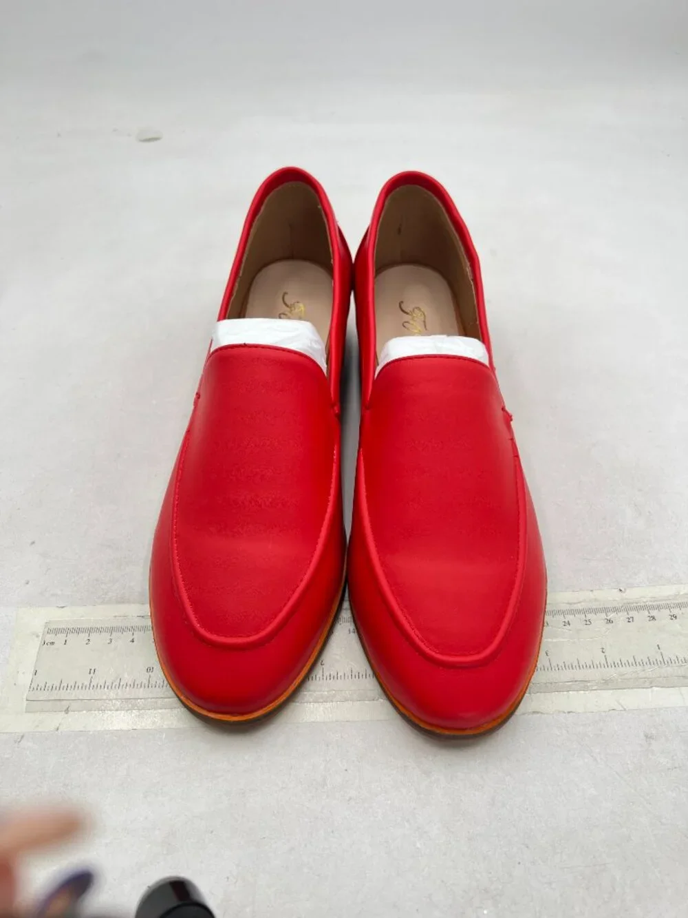 FOWT Red Women's Wide Width Loafer Shoes Slip On Low Block Stripped Heel Loafer